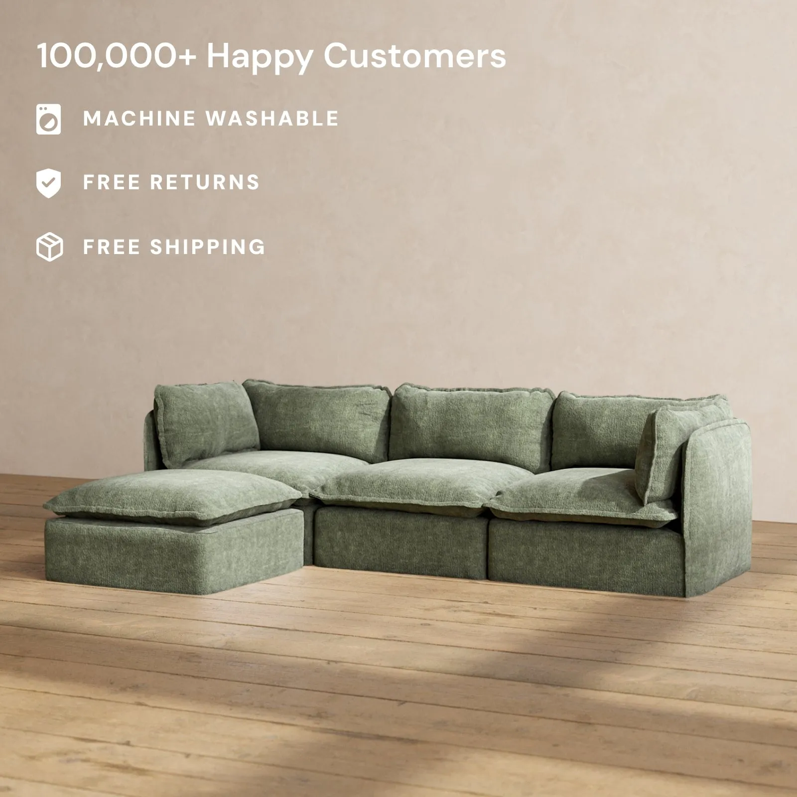 Modular Performance 3-Seater Sectional in Willow | Deluxe Blend