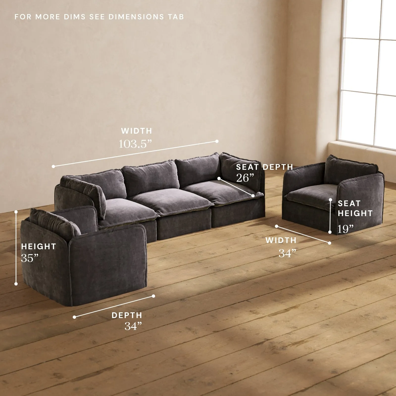 Modular Performance 3-Seater Sofa   Armchair Set in Cinder | Relaxed Blend