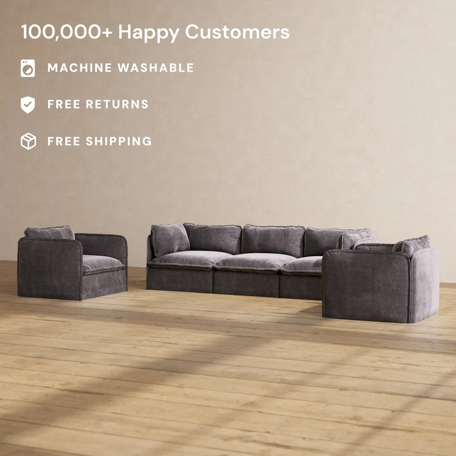 Modular Performance 3-Seater Sofa   Armchair Set in Cinder | Relaxed Blend