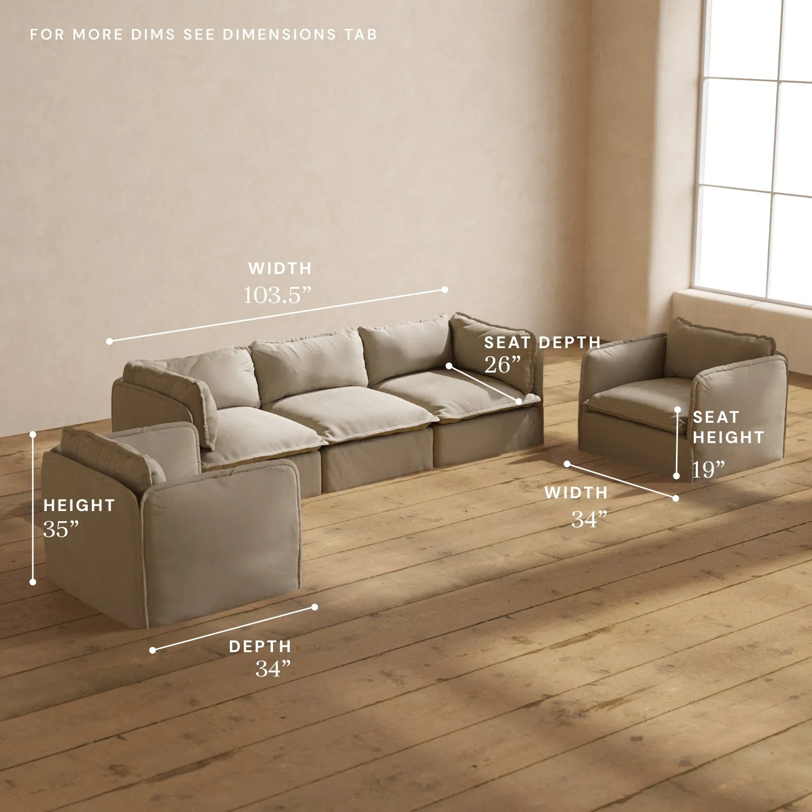 Modular Performance 3-Seater Sofa   Armchair Set in Dune | Deluxe Blend