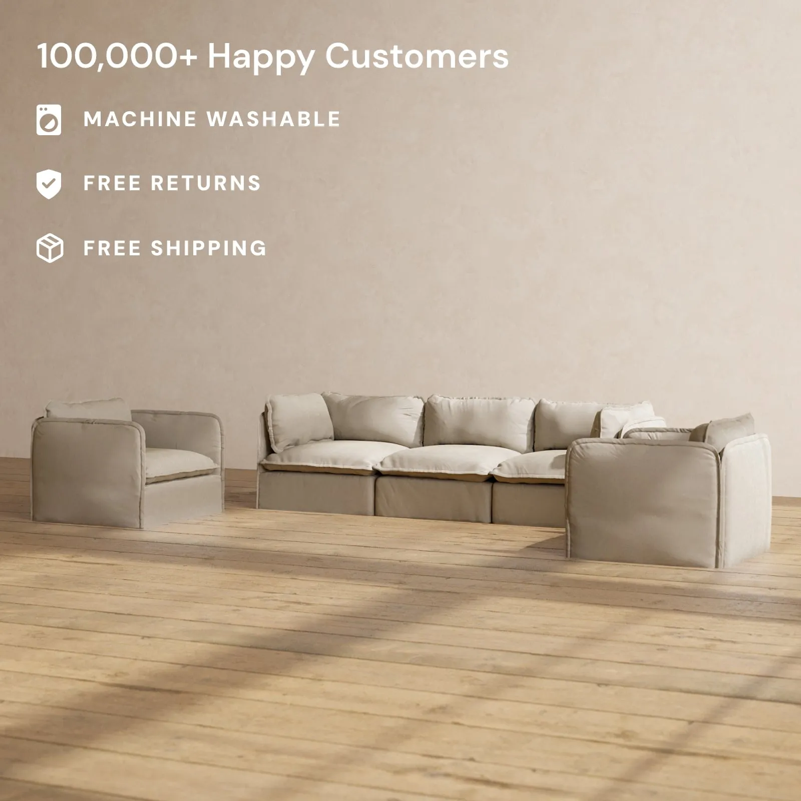Modular Performance 3-Seater Sofa   Armchair Set in Dune | Deluxe Blend