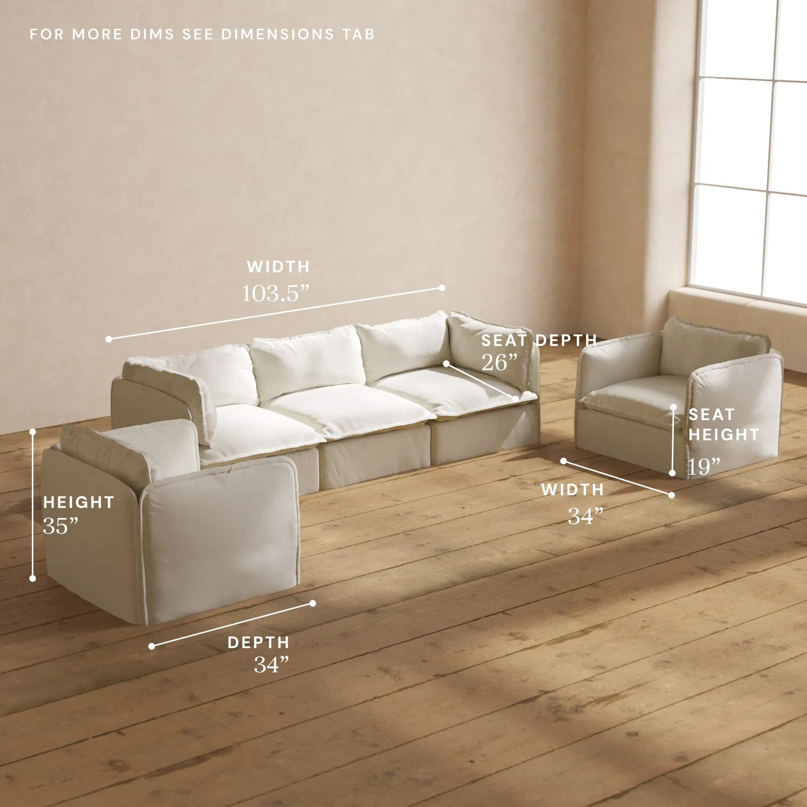 Modular Performance 3-Seater Sofa   Armchair Set in Eggshell | Relaxed Blend
