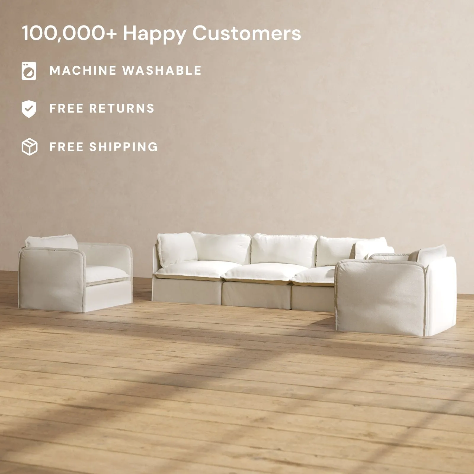 Modular Performance 3-Seater Sofa   Armchair Set in Eggshell | Relaxed Blend