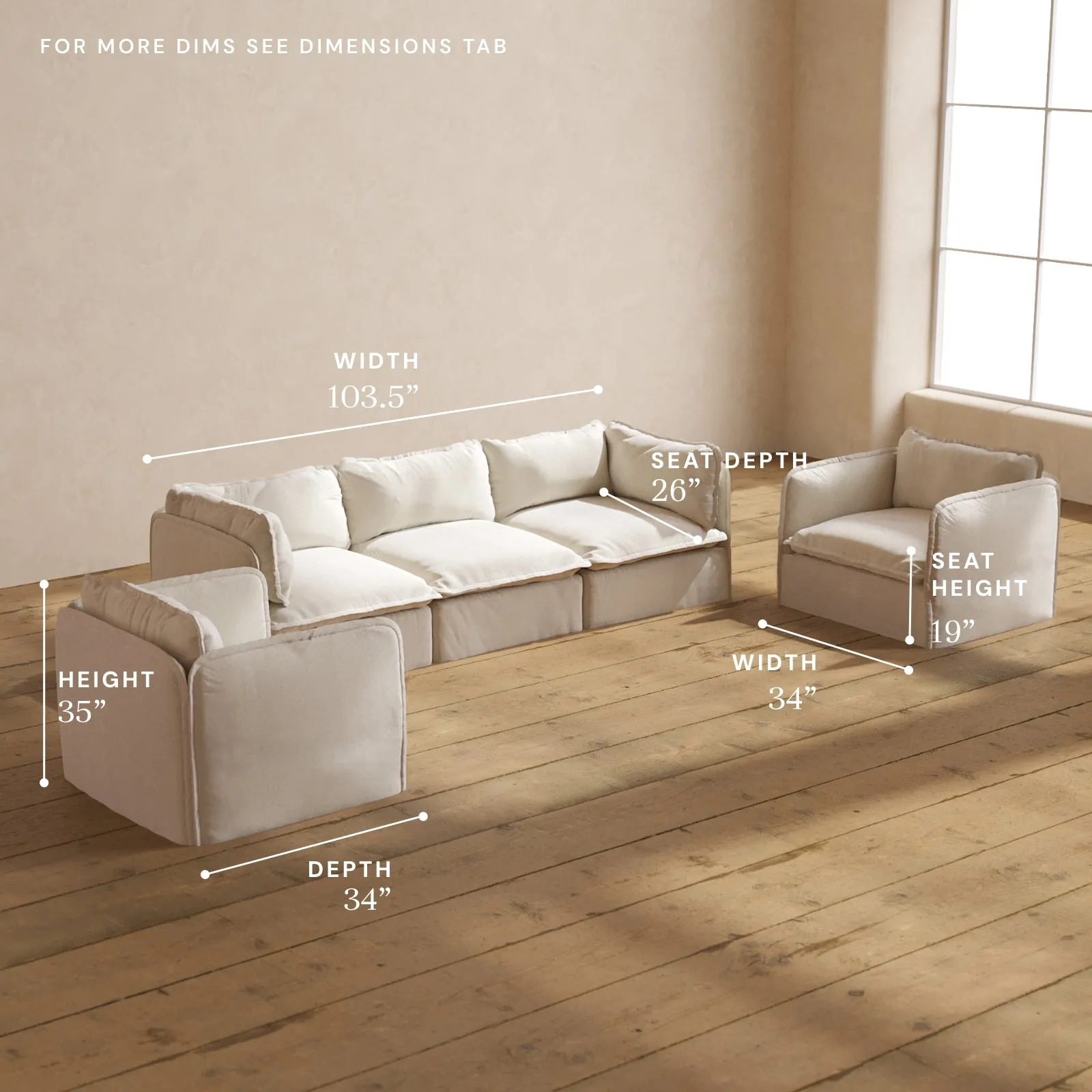 Modular Performance 3-Seater Sofa   Armchair Set in Flour | Relaxed Blend