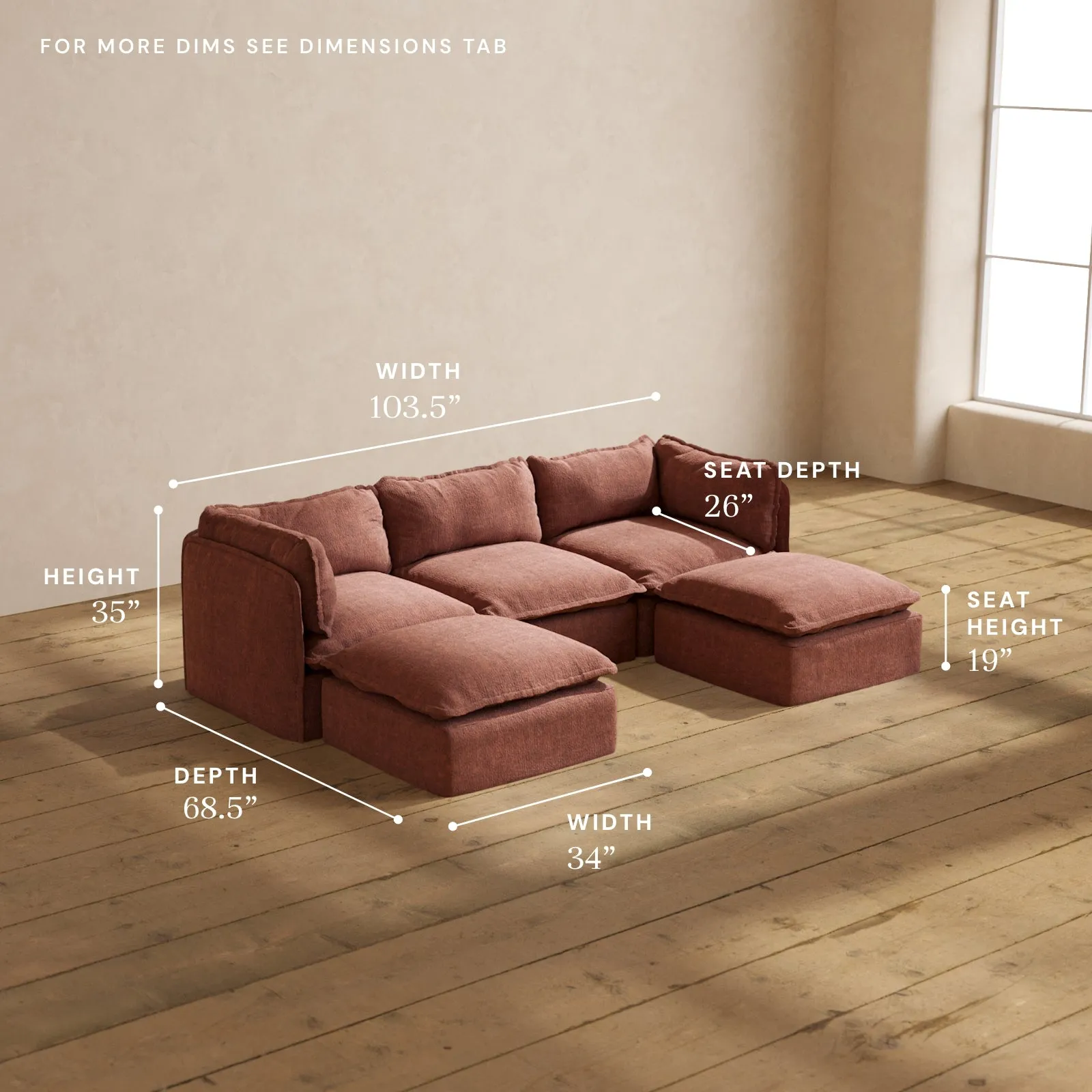 Modular Performance 3-Seater U-Sectional in Chestnut | Deluxe Blend