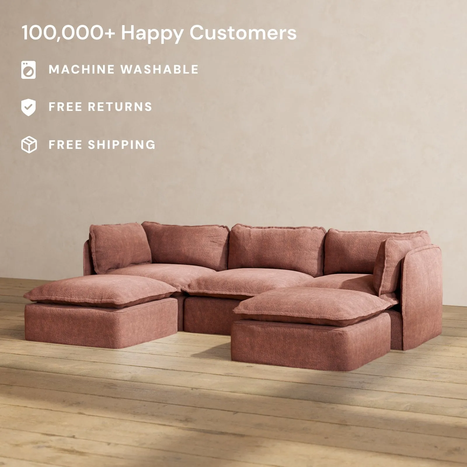 Modular Performance 3-Seater U-Sectional in Chestnut | Relaxed Blend