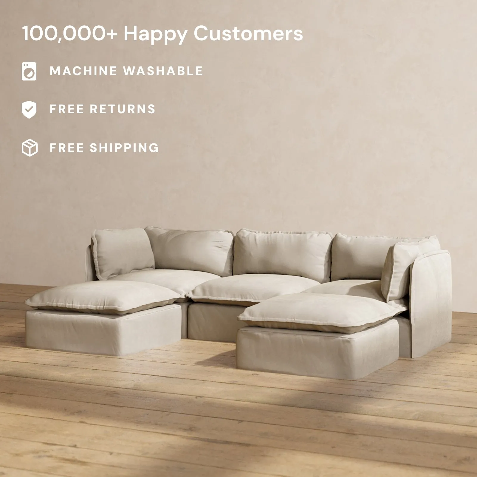 Modular Performance 3-Seater U-Sectional in Dune | Deluxe Blend