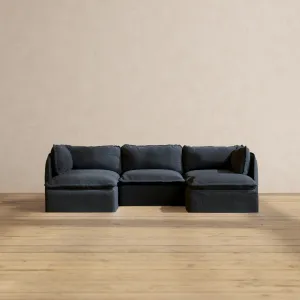Modular Performance 3-Seater U-Sectional in Indigo | Deluxe Blend
