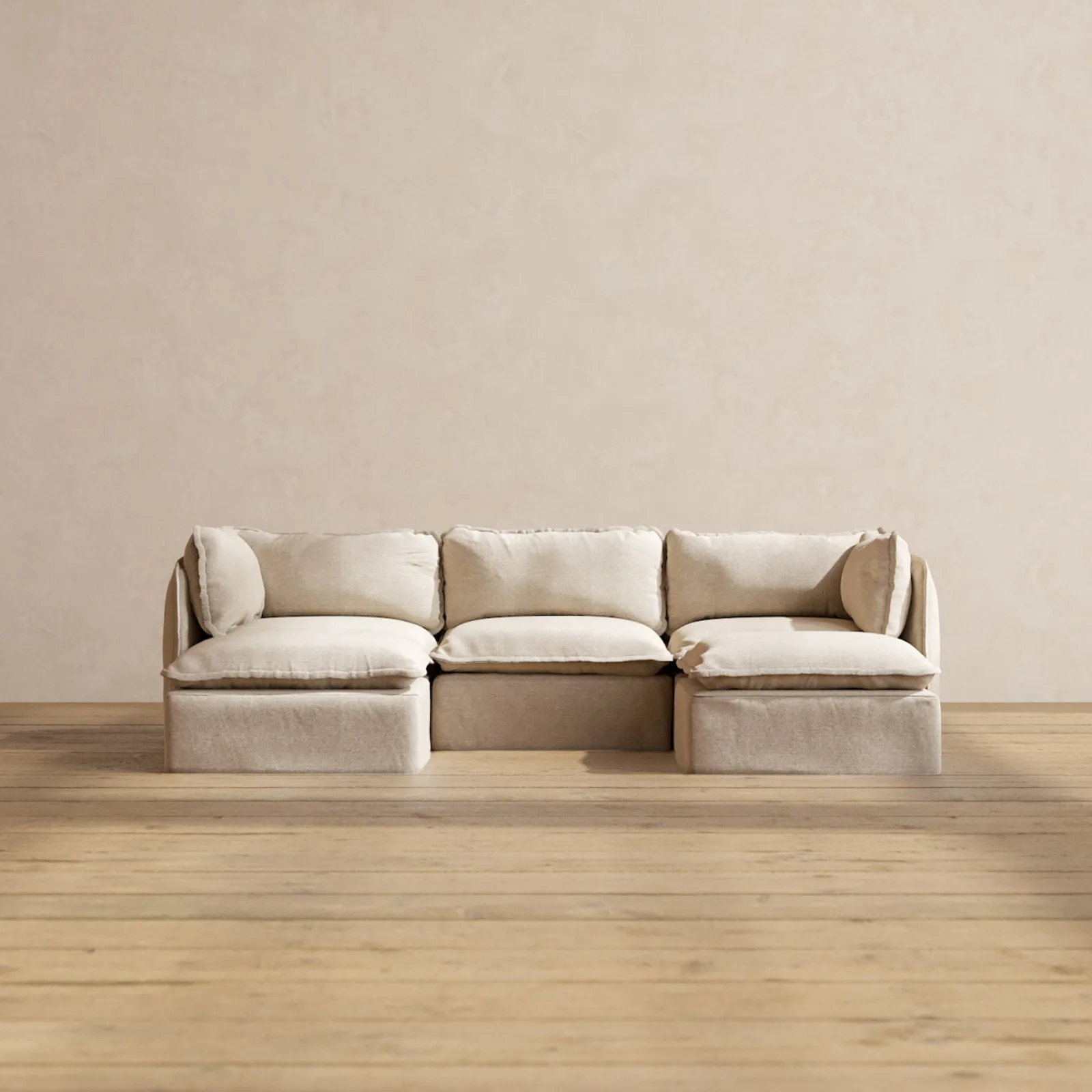 Modular Performance 3-Seater U-Sectional in Oat | Deluxe Blend