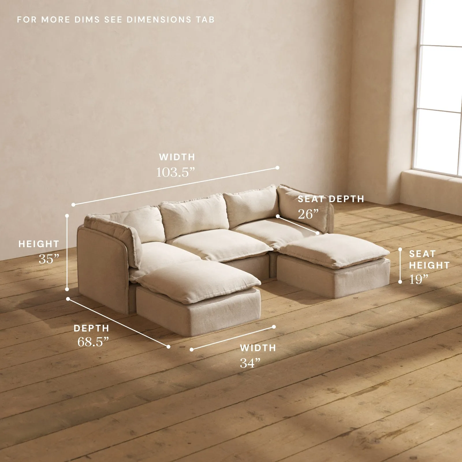 Modular Performance 3-Seater U-Sectional in Oat | Deluxe Blend