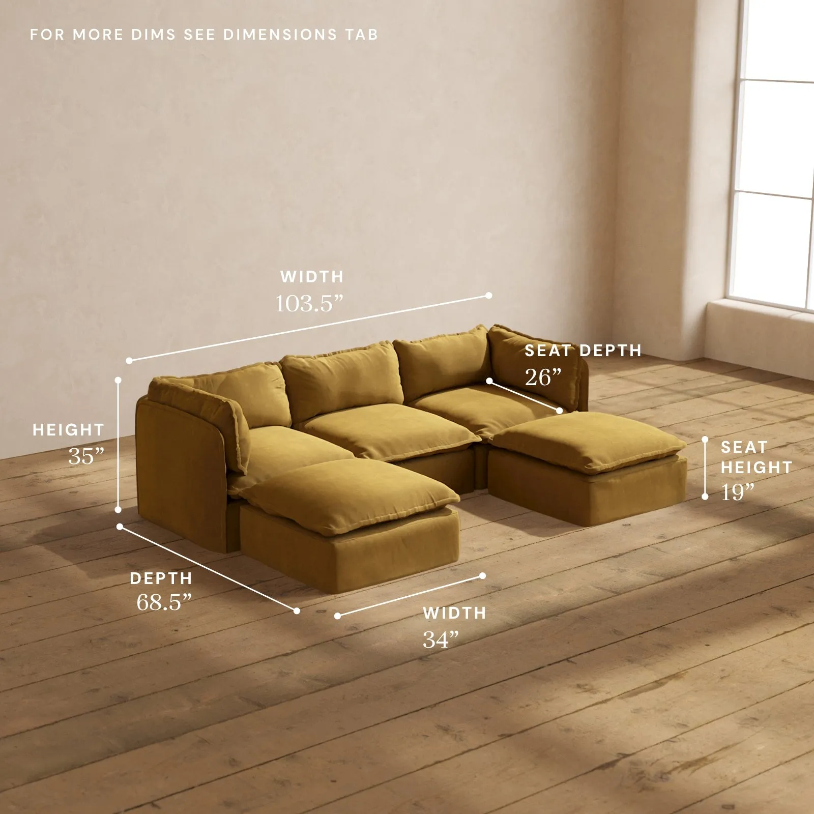 Modular Performance 3-Seater U-Sectional in Toffee | Relaxed Blend