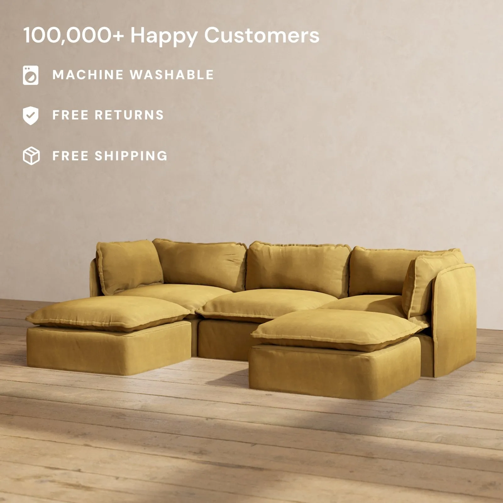 Modular Performance 3-Seater U-Sectional in Toffee | Relaxed Blend