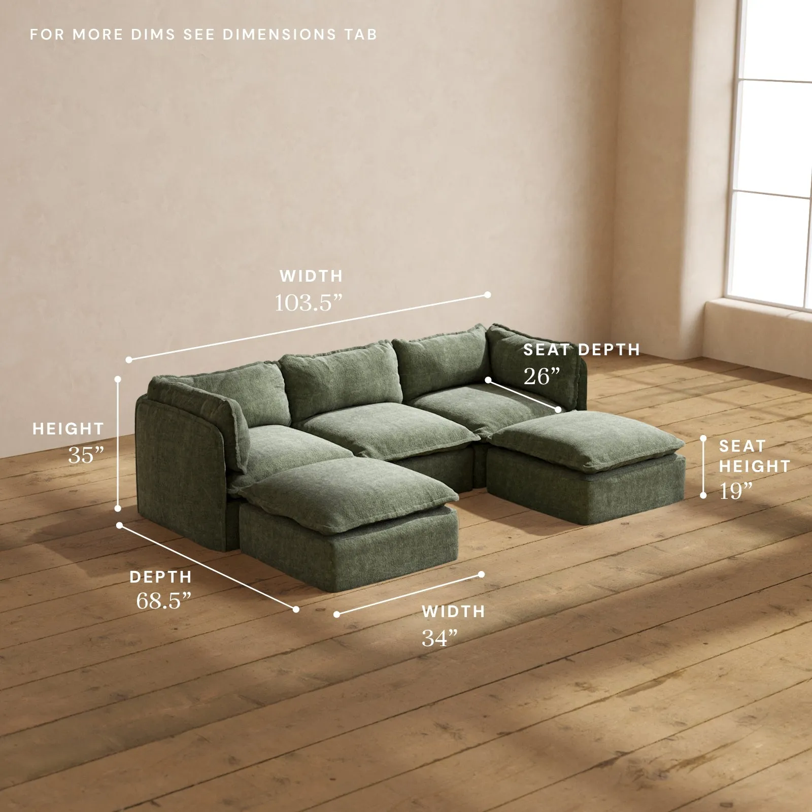 Modular Performance 3-Seater U-Sectional in Willow | Relaxed Blend
