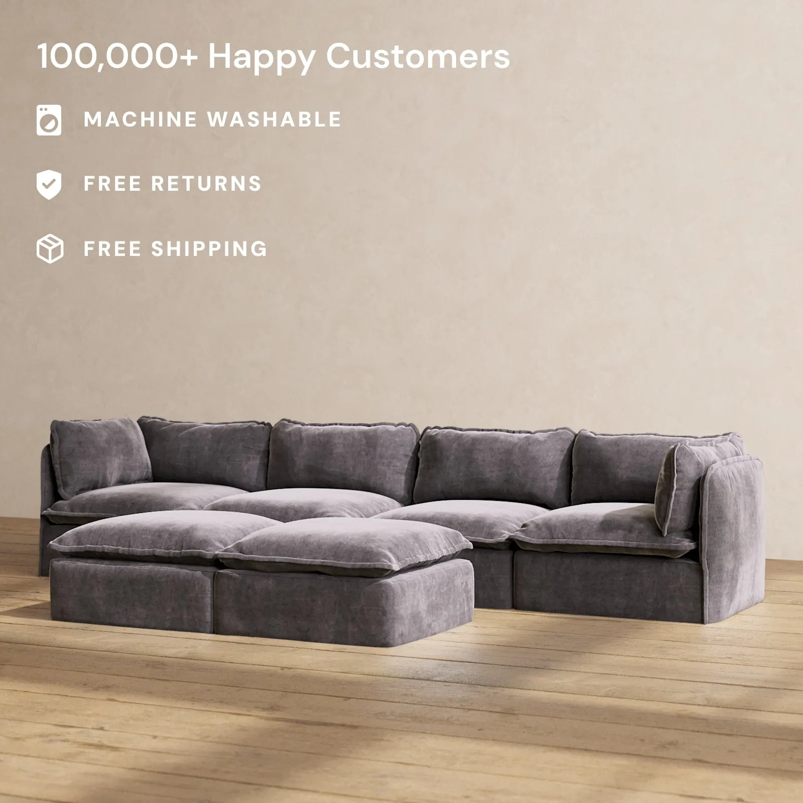 Modular Performance 4-Seater   Bench Ottoman in Cinder | Deluxe Blend