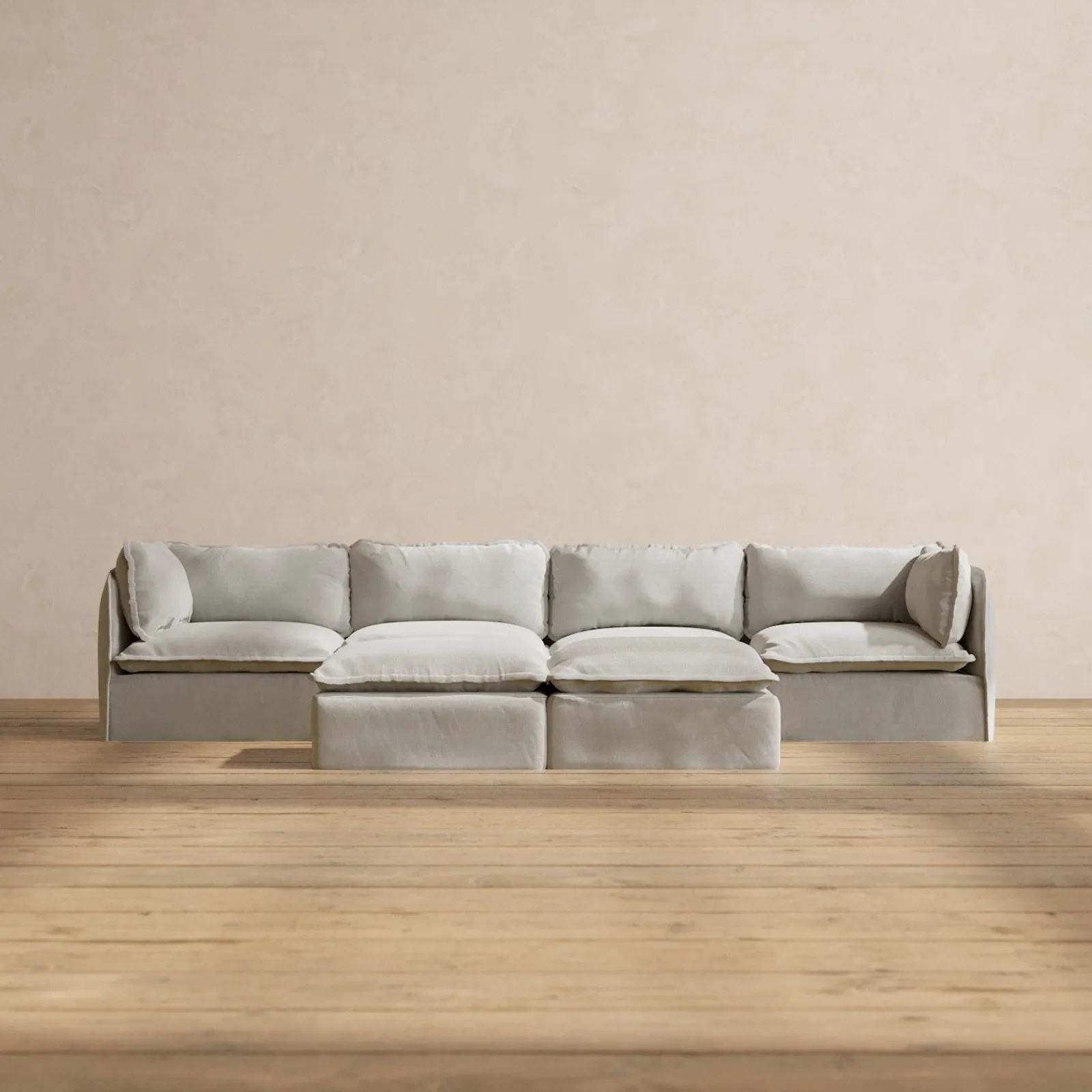 Modular Performance 4-Seater   Bench Ottoman in Cloud | Deluxe Blend