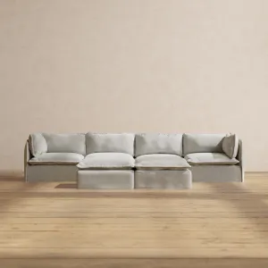 Modular Performance 4-Seater   Bench Ottoman in Cloud | Deluxe Blend