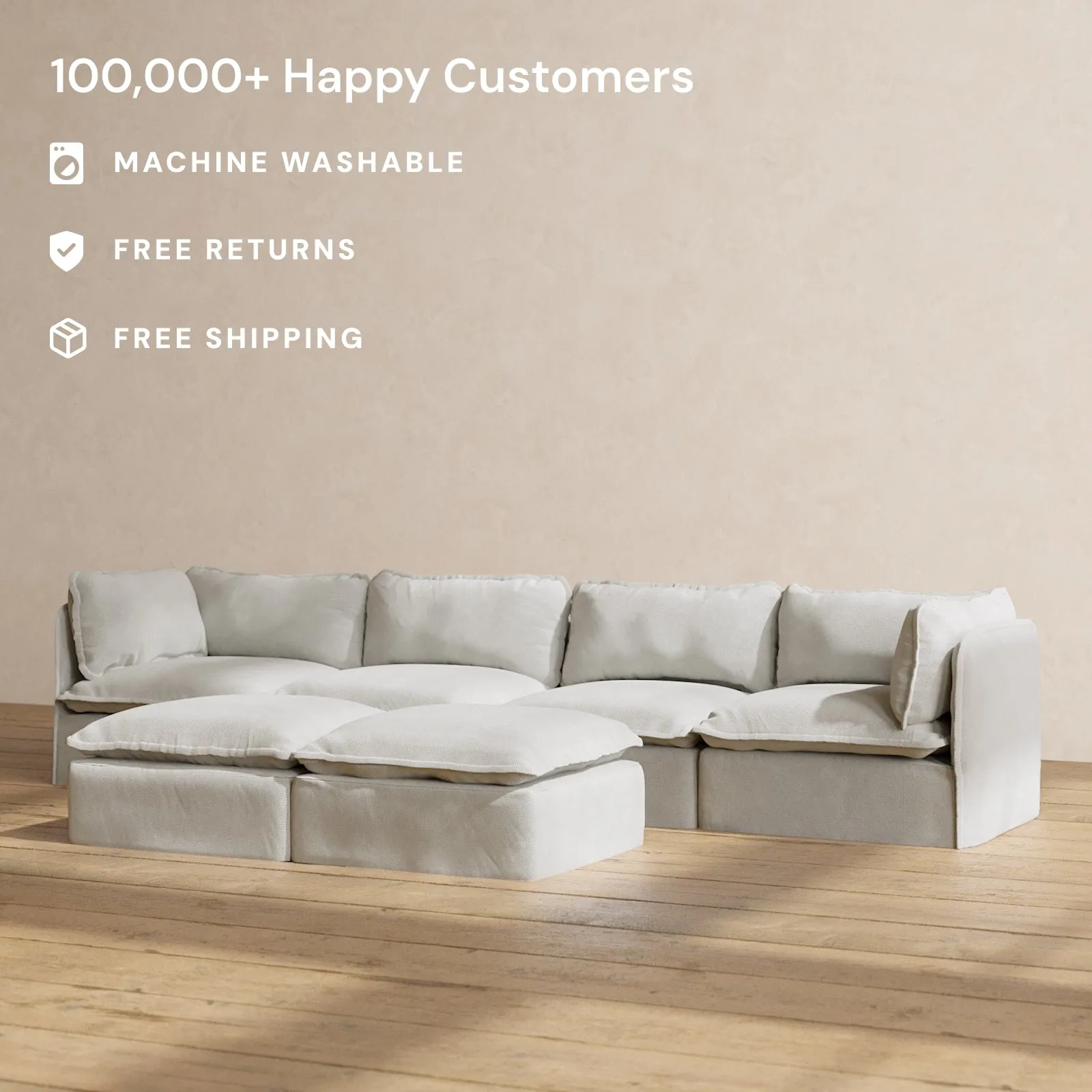 Modular Performance 4-Seater   Bench Ottoman in Cloud | Deluxe Blend