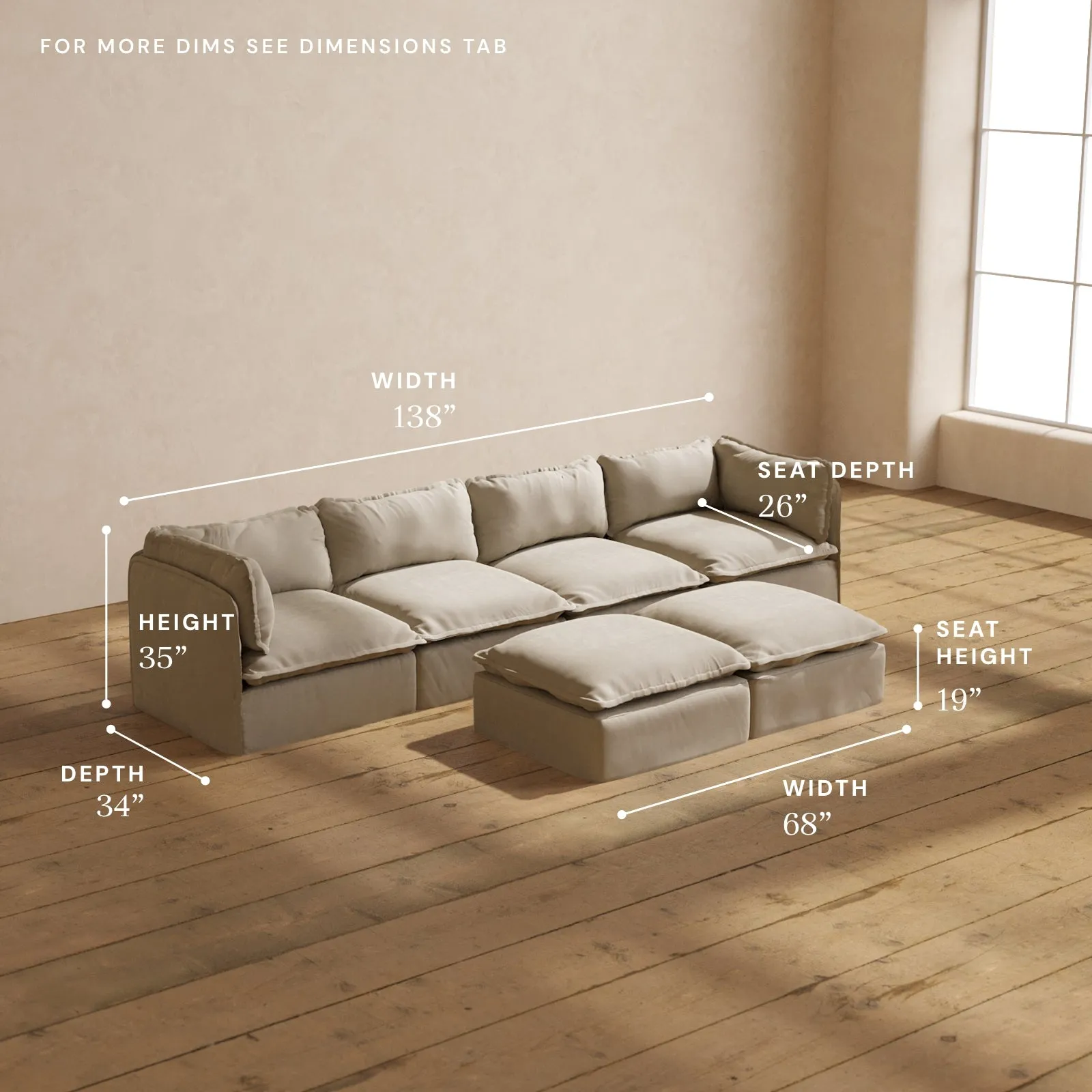 Modular Performance 4-Seater   Bench Ottoman in Dune | Deluxe Blend