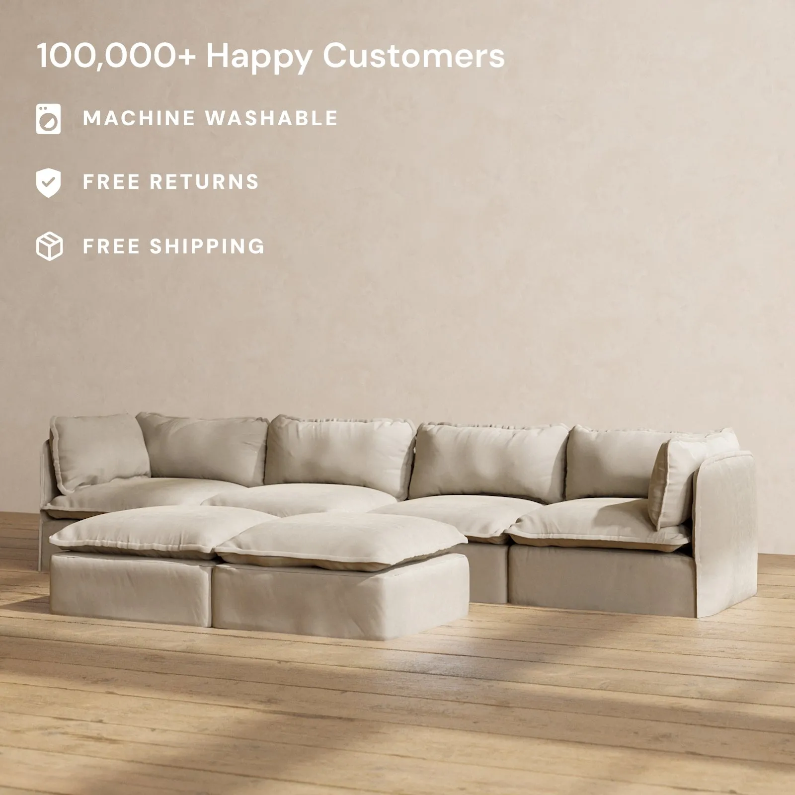 Modular Performance 4-Seater   Bench Ottoman in Dune | Deluxe Blend