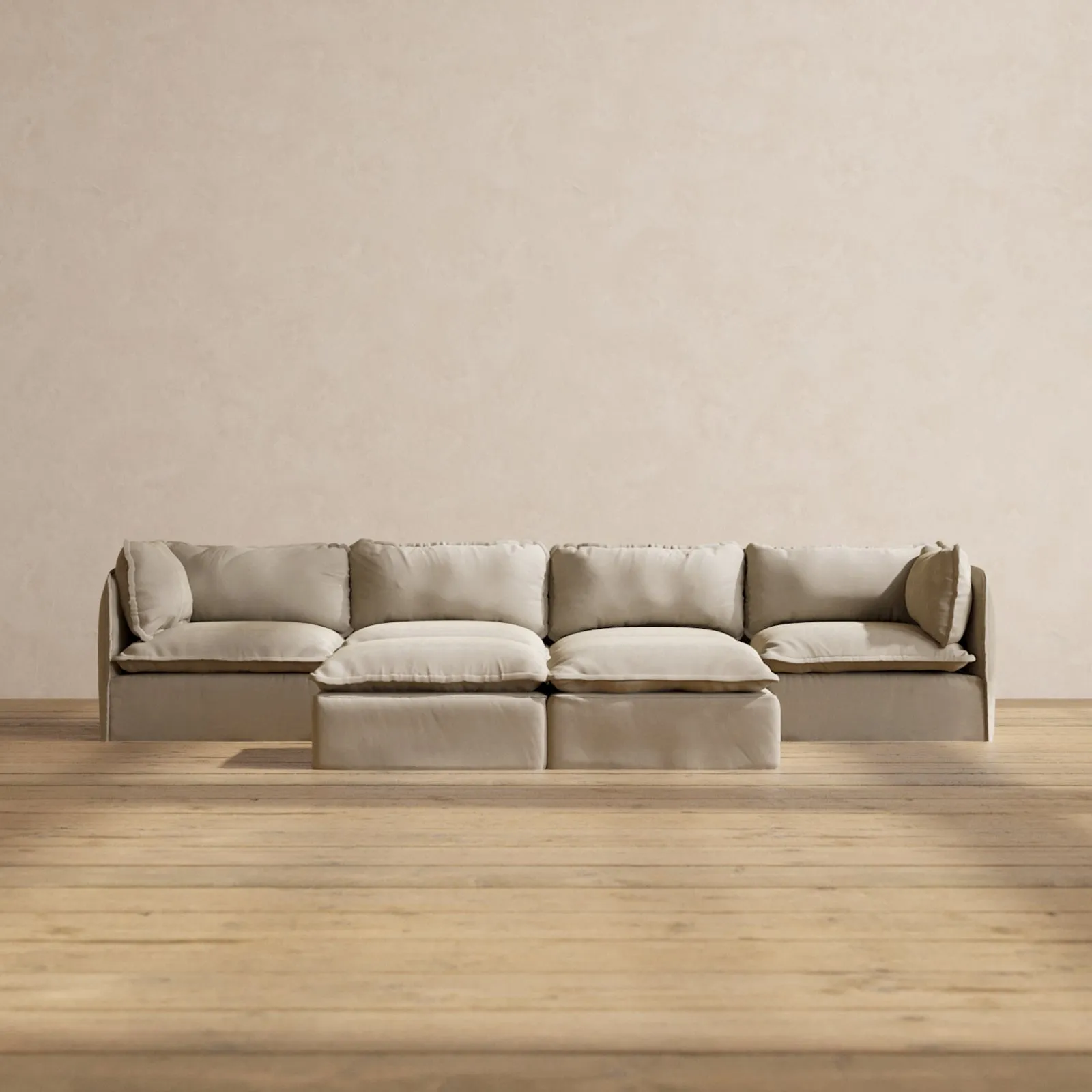 Modular Performance 4-Seater   Bench Ottoman in Dune | Deluxe Blend