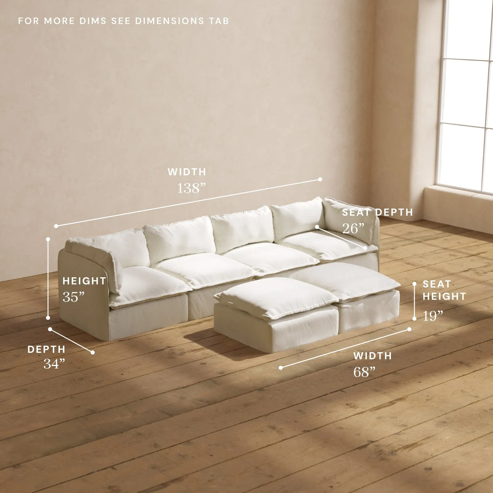 Modular Performance 4-Seater   Bench Ottoman in Eggshell | Deluxe Blend