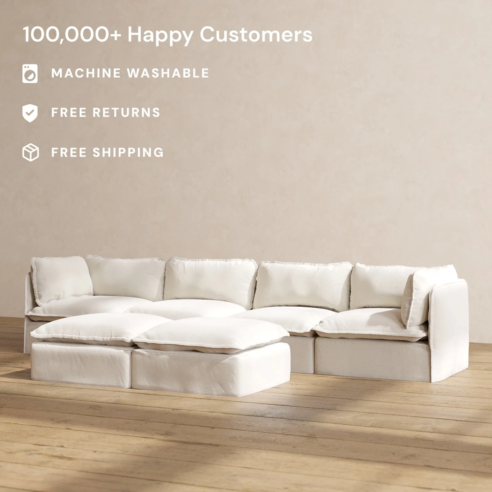Modular Performance 4-Seater   Bench Ottoman in Flour | Deluxe Blend