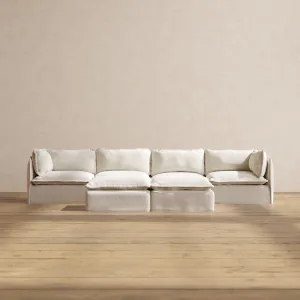 Modular Performance 4-Seater   Bench Ottoman in Flour | Deluxe Blend