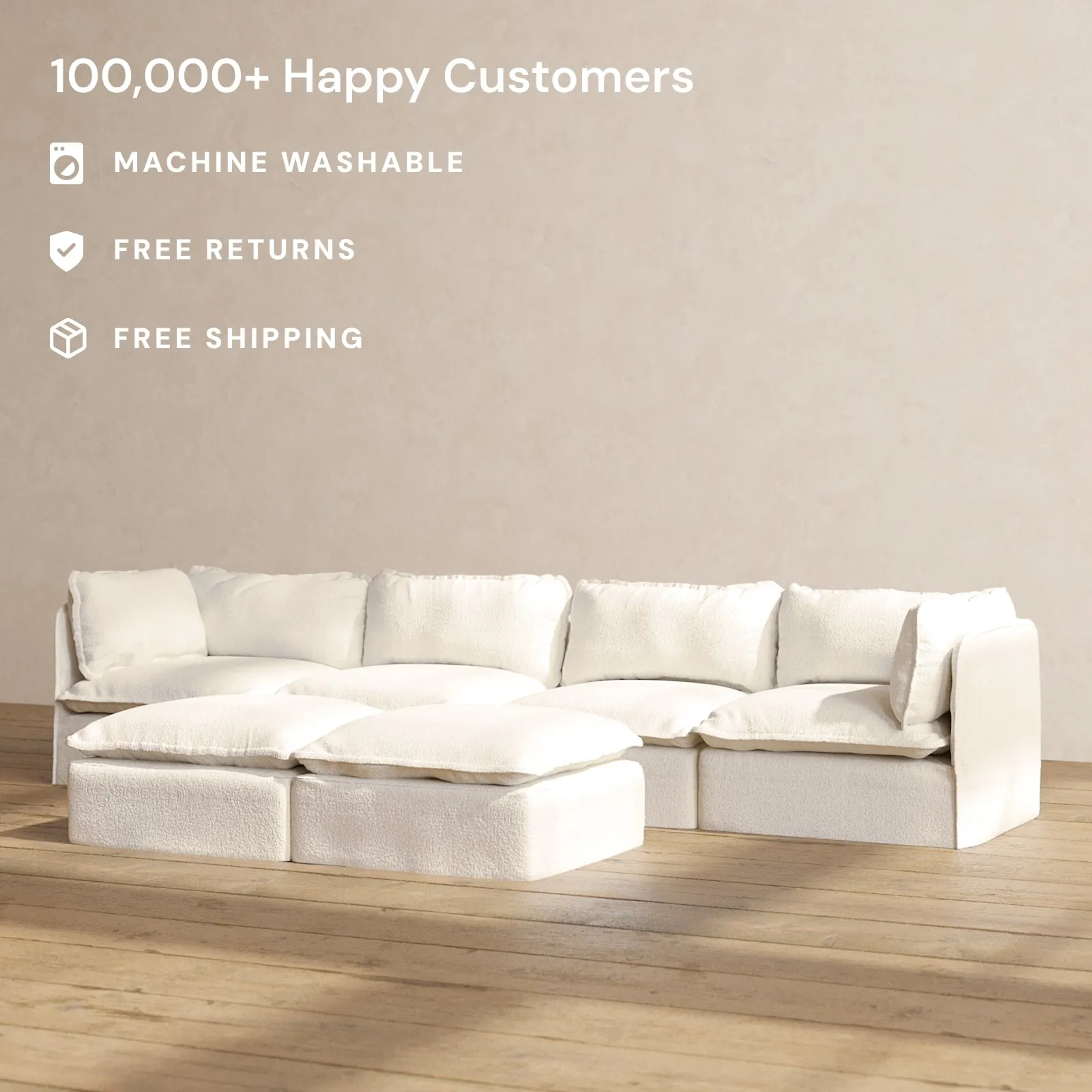 Modular Performance 4-Seater   Bench Ottoman in Mousse | Deluxe Blend