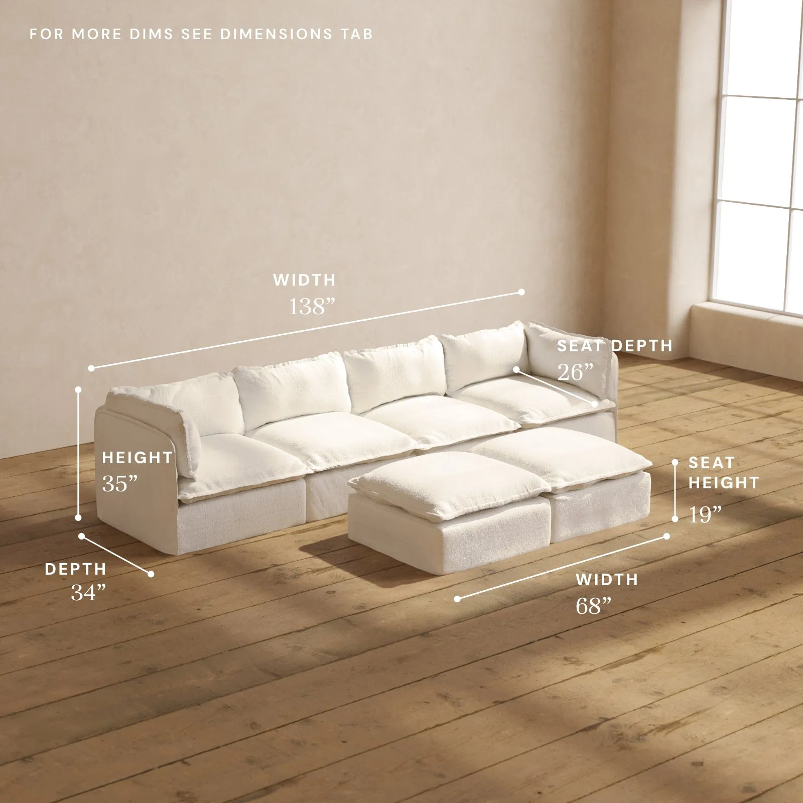 Modular Performance 4-Seater   Bench Ottoman in Mousse | Deluxe Blend