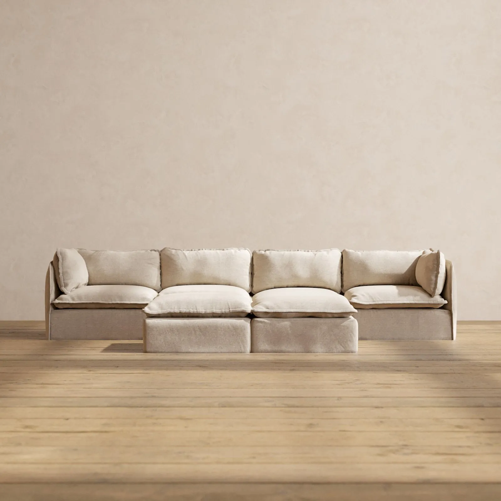 Modular Performance 4-Seater   Bench Ottoman in Oat | Relaxed Blend