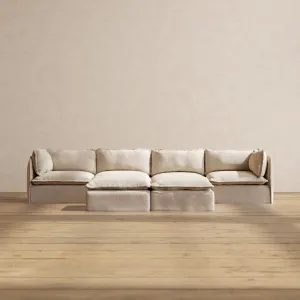 Modular Performance 4-Seater   Bench Ottoman in Oat | Relaxed Blend