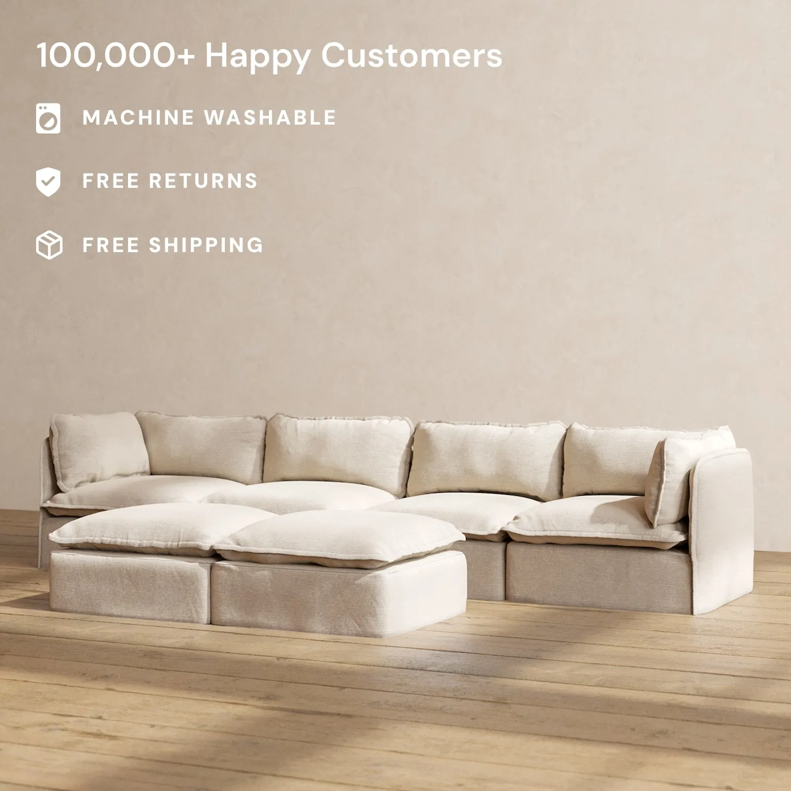 Modular Performance 4-Seater   Bench Ottoman in Oat | Relaxed Blend