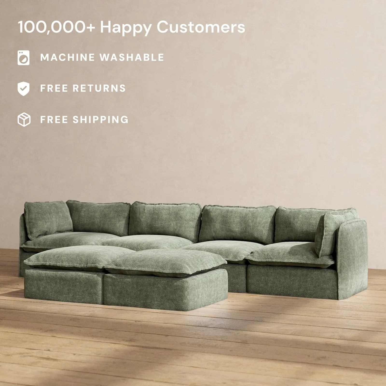 Modular Performance 4-Seater   Bench Ottoman in Willow | Relaxed Blend