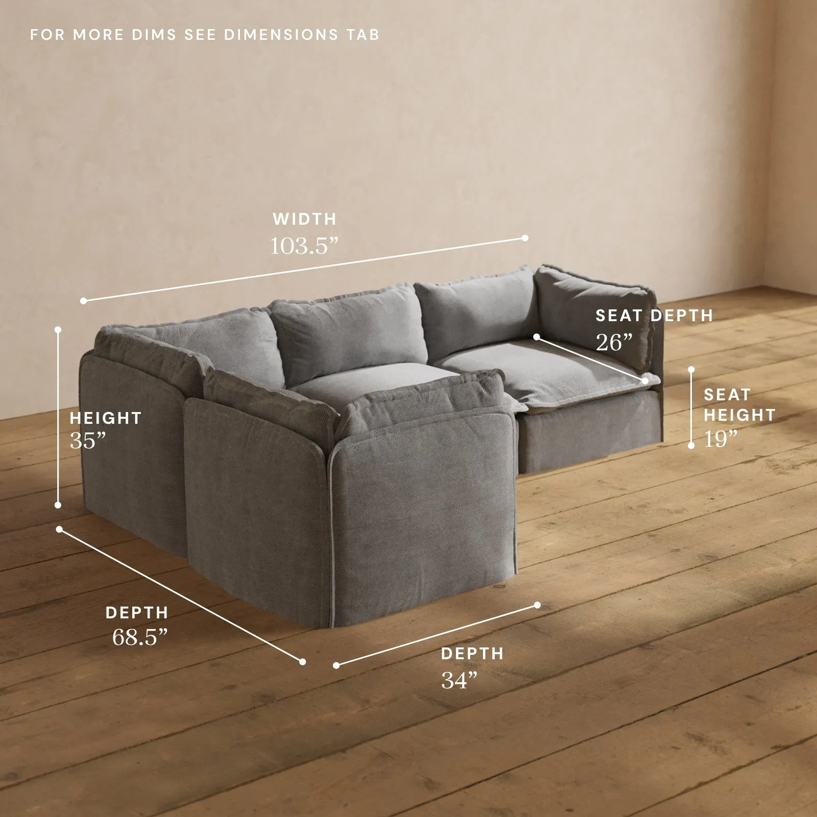 Modular Performance 4-Seater Corner Sectional in Ash | Relaxed Blend