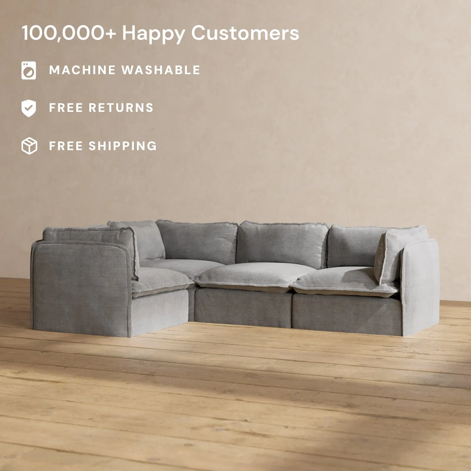 Modular Performance 4-Seater Corner Sectional in Ash | Relaxed Blend