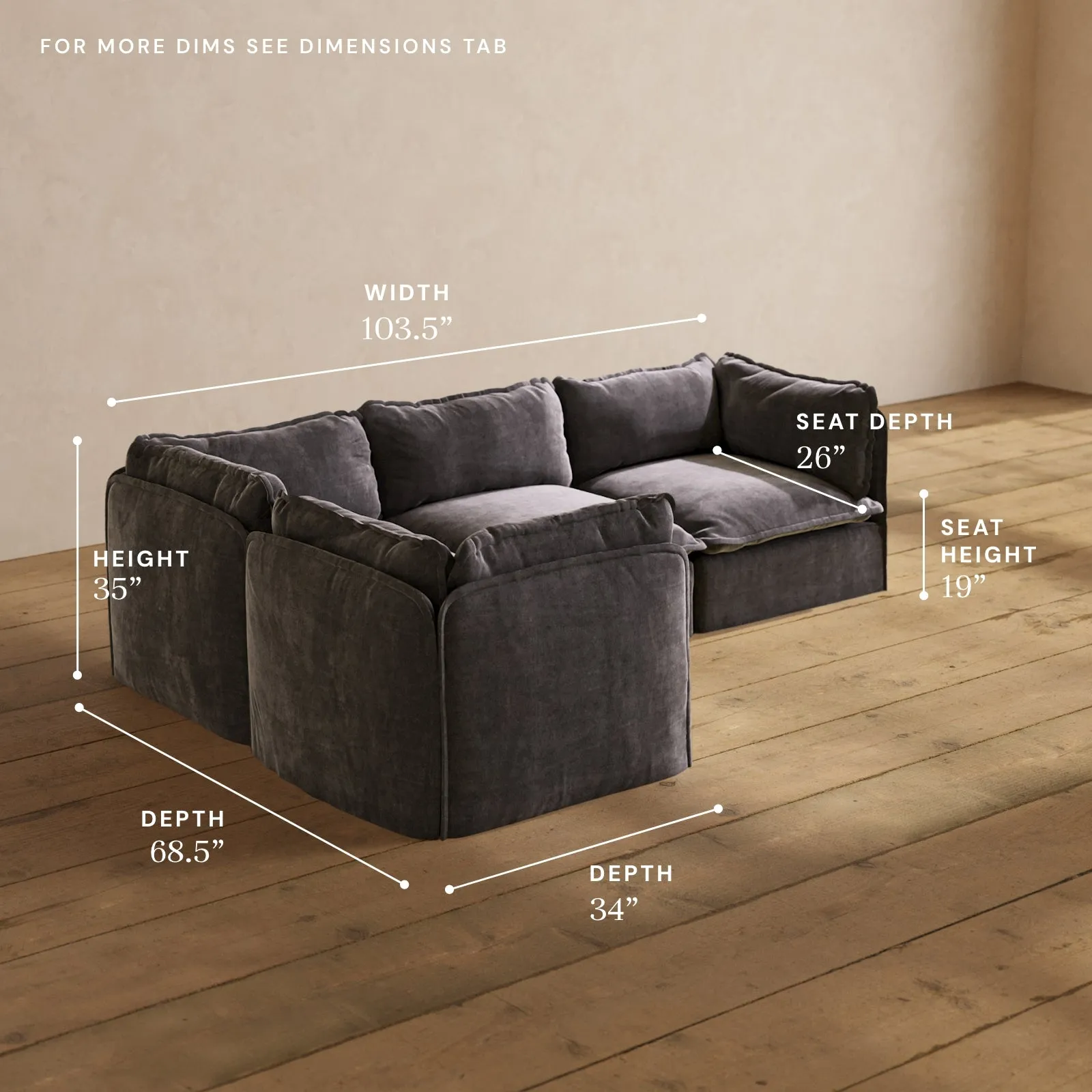 Modular Performance 4-Seater Corner Sectional in Cinder | Relaxed Blend