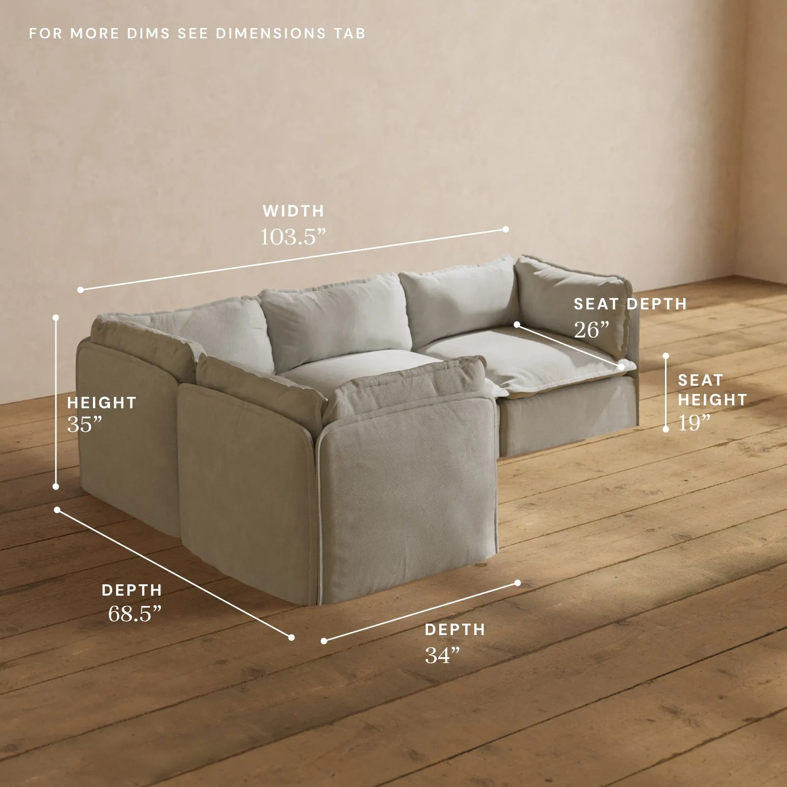 Modular Performance 4-Seater Corner Sectional in Cloud | Relaxed Blend