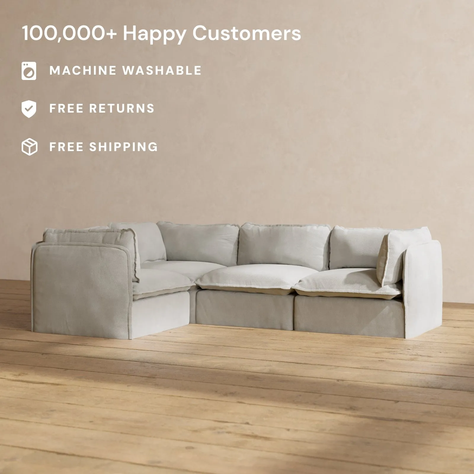 Modular Performance 4-Seater Corner Sectional in Cloud | Relaxed Blend