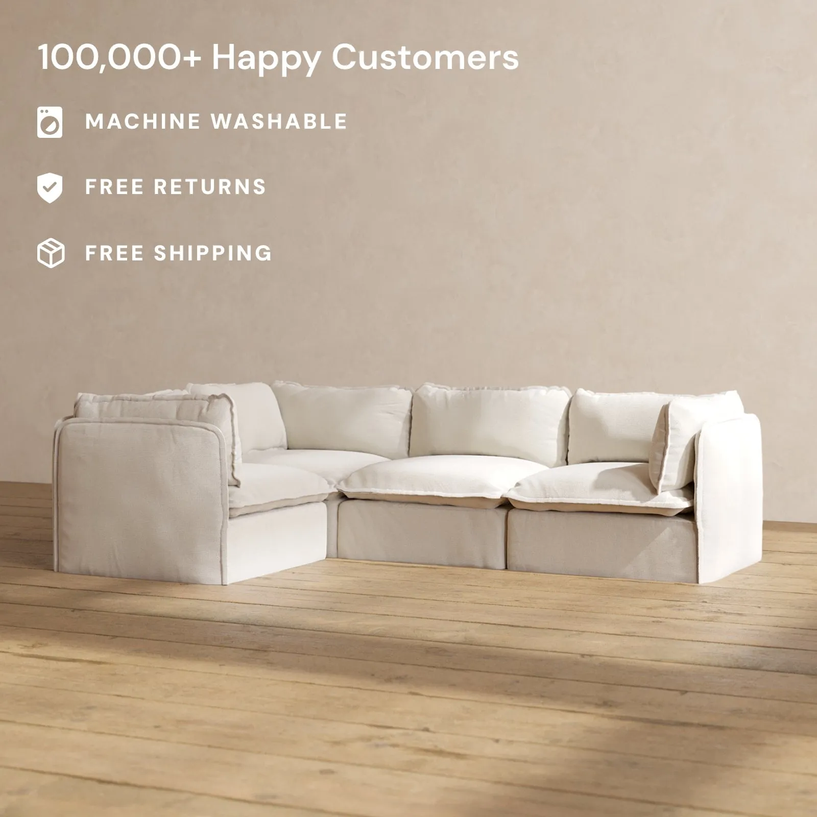Modular Performance 4-Seater Corner Sectional in Flour | Deluxe Blend