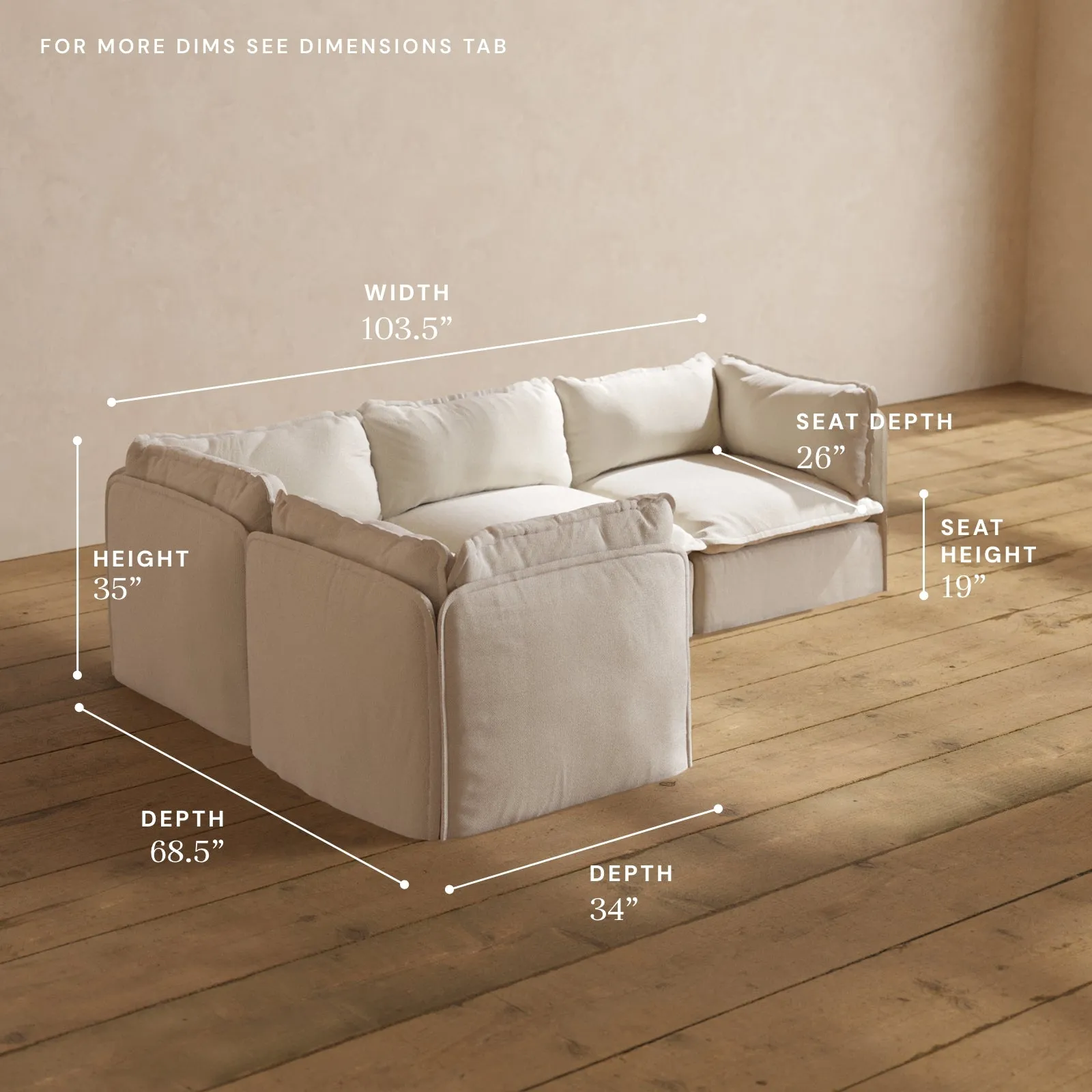 Modular Performance 4-Seater Corner Sectional in Flour | Deluxe Blend