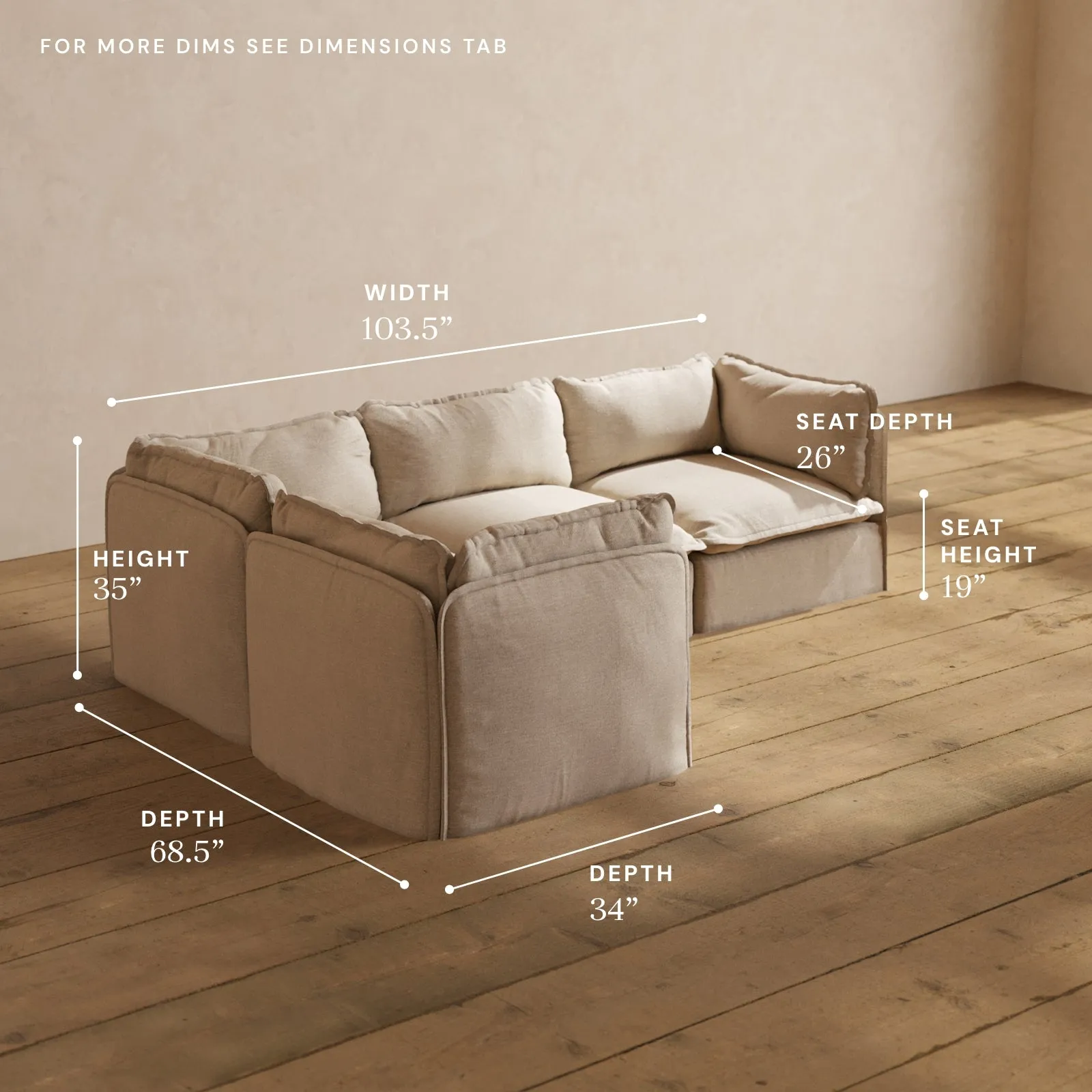 Modular Performance 4-Seater Corner Sectional in Oat | Relaxed Blend