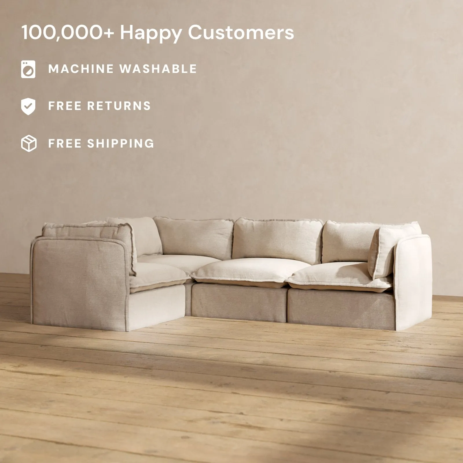 Modular Performance 4-Seater Corner Sectional in Oat | Relaxed Blend