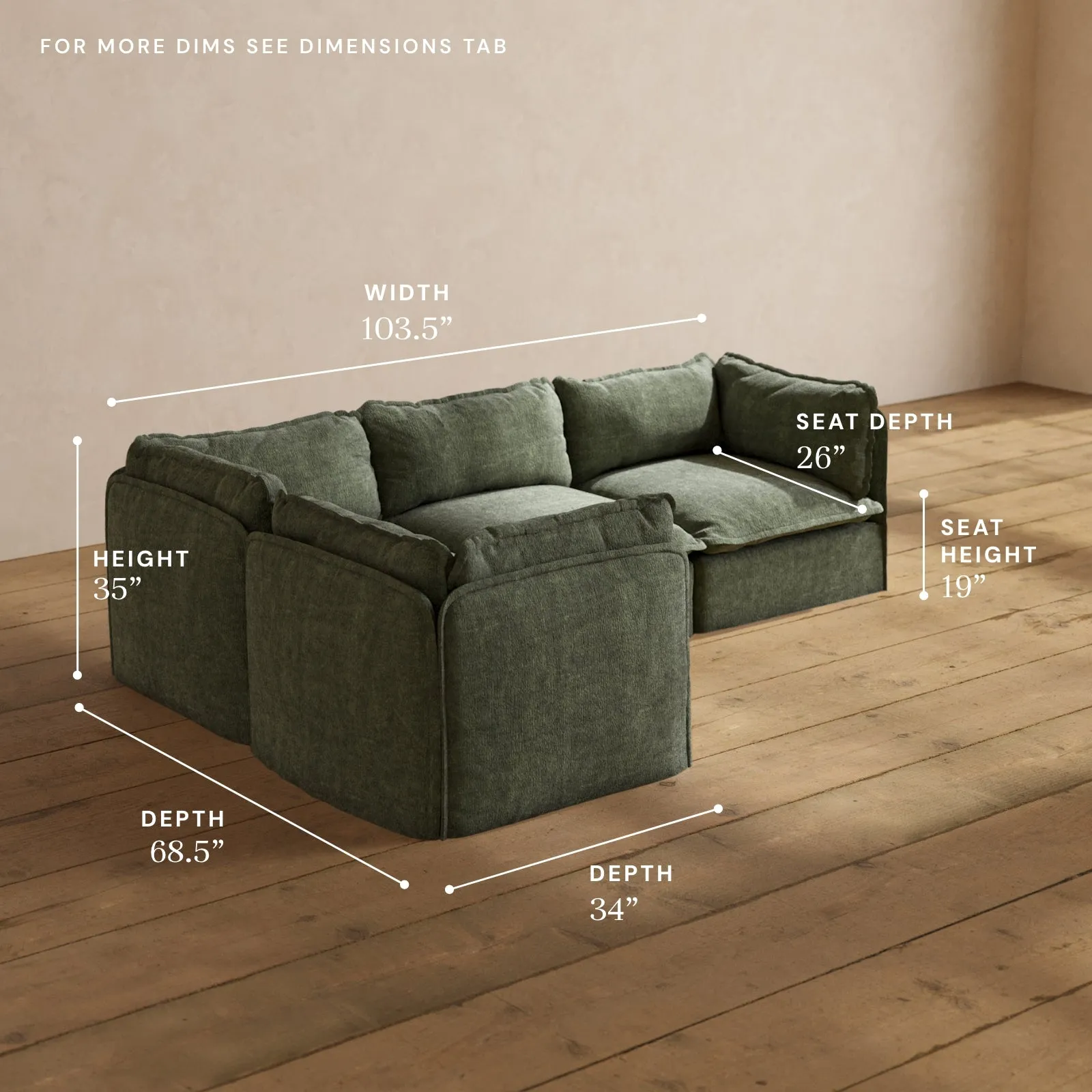 Modular Performance 4-Seater Corner Sectional in Willow | Relaxed Blend