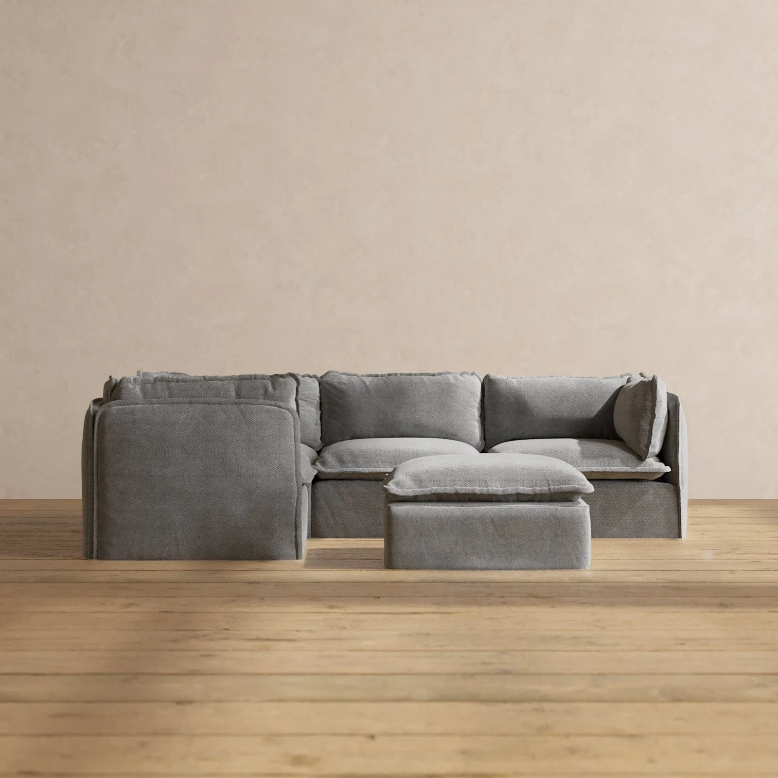 Modular Performance 4-Seater Corner Sectional   Ottoman in Ash | Relaxed Blend