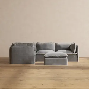Modular Performance 4-Seater Corner Sectional   Ottoman in Ash | Relaxed Blend
