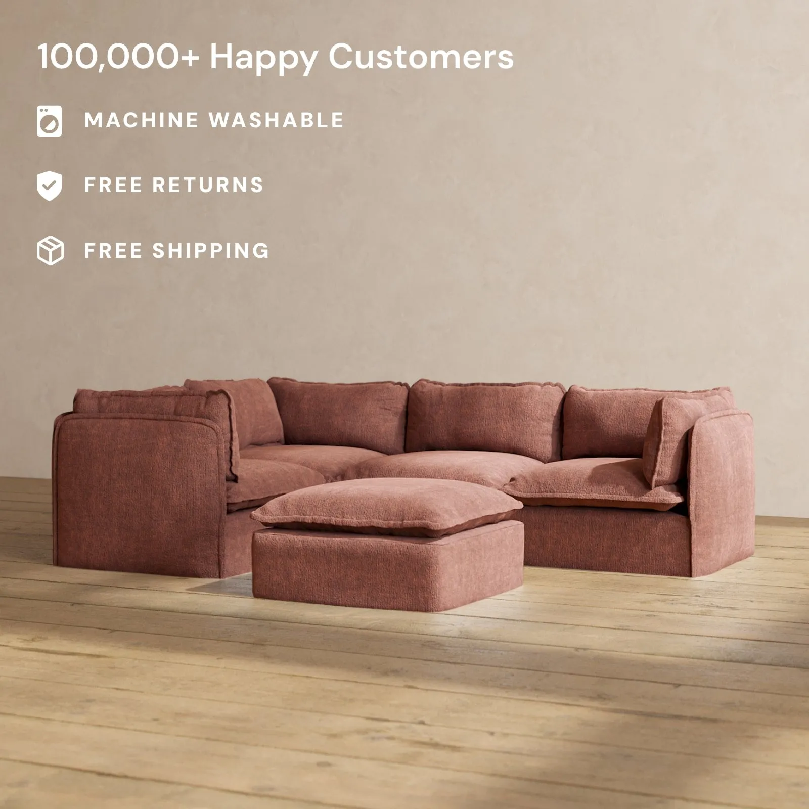 Modular Performance 4-Seater Corner Sectional   Ottoman in Chestnut | Deluxe Blend
