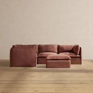 Modular Performance 4-Seater Corner Sectional   Ottoman in Chestnut | Deluxe Blend