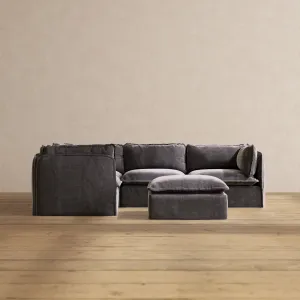 Modular Performance 4-Seater Corner Sectional   Ottoman in Cinder | Relaxed Blend