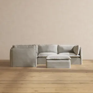 Modular Performance 4-Seater Corner Sectional   Ottoman in Cloud | Deluxe Blend