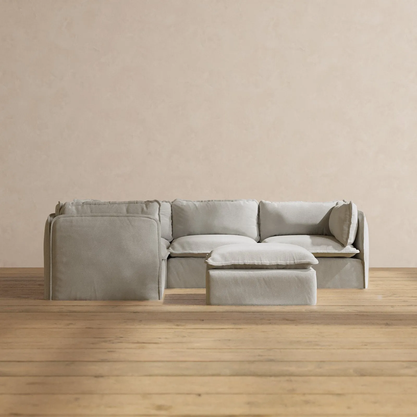 Modular Performance 4-Seater Corner Sectional   Ottoman in Cloud | Deluxe Blend